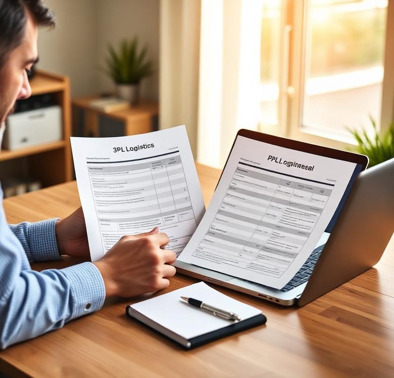 Business owner comparing 3PL fulfilment proposals at home office desk for ecommerce logistics guide
