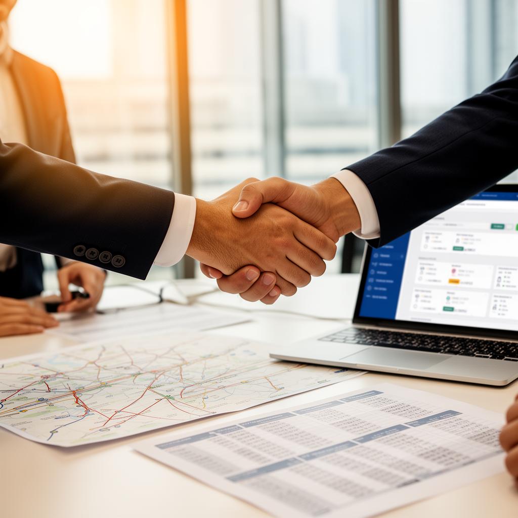 ASB Logistics team and client shaking hands to confirm a new logistics partnership agreement